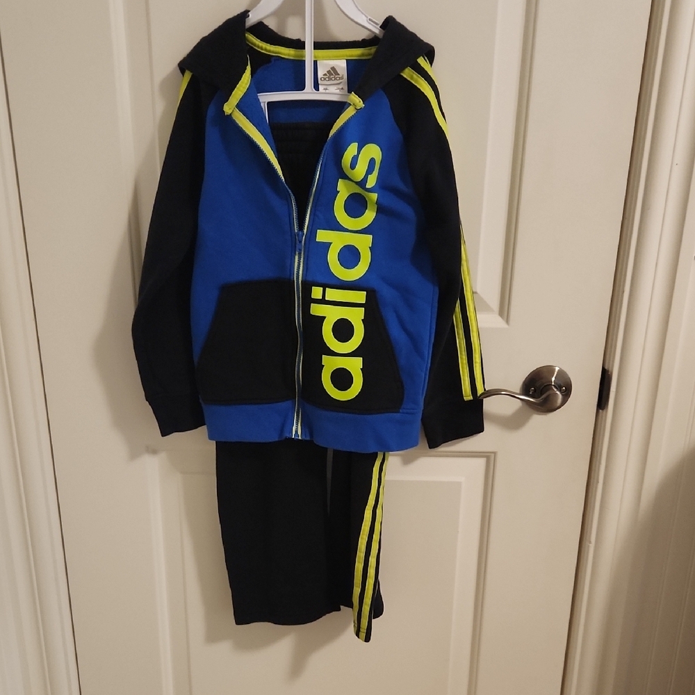 Adidas Blue and Black Tracksuit with Neon Accents